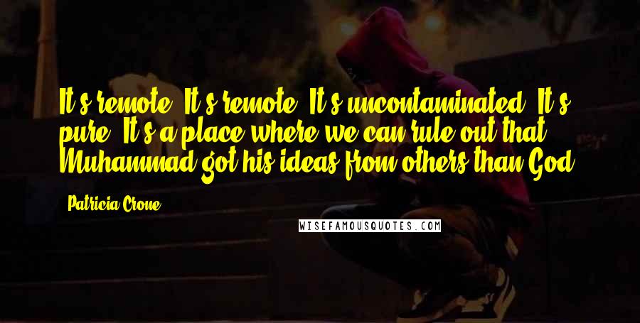 Patricia Crone Quotes: It's remote! It's remote! It's uncontaminated! It's pure! It's a place where we can rule out that Muhammad got his ideas from others than God!