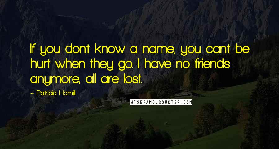 Patricia Hamill Quotes: If you don't know a name, you can't be hurt when they go. I have no friends anymore, all are lost.