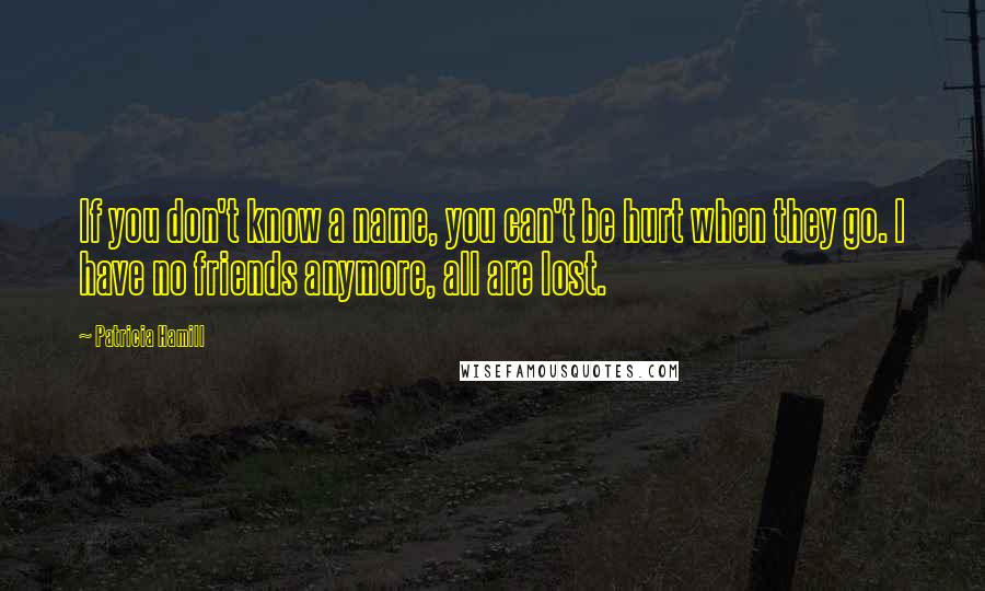 Patricia Hamill Quotes: If you don't know a name, you can't be hurt when they go. I have no friends anymore, all are lost.