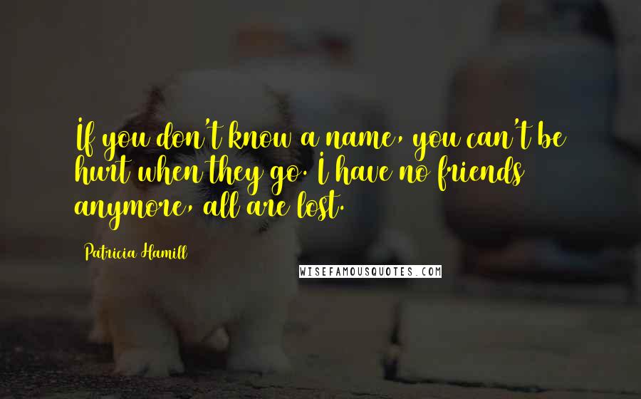 Patricia Hamill Quotes: If you don't know a name, you can't be hurt when they go. I have no friends anymore, all are lost.