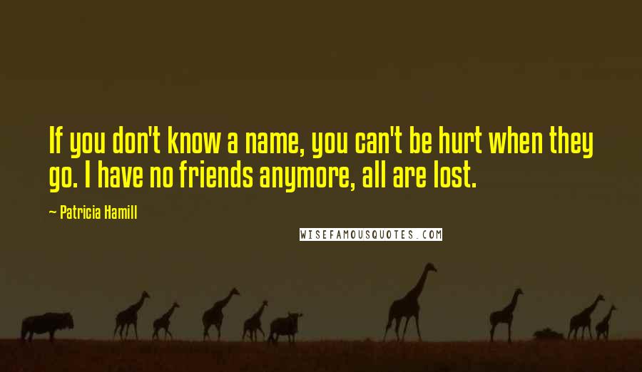 Patricia Hamill Quotes: If you don't know a name, you can't be hurt when they go. I have no friends anymore, all are lost.