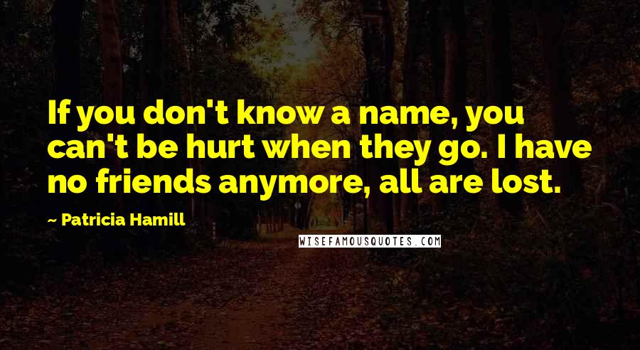 Patricia Hamill Quotes: If you don't know a name, you can't be hurt when they go. I have no friends anymore, all are lost.