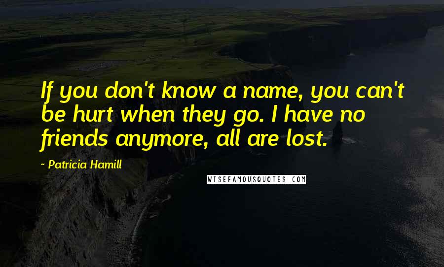 Patricia Hamill Quotes: If you don't know a name, you can't be hurt when they go. I have no friends anymore, all are lost.