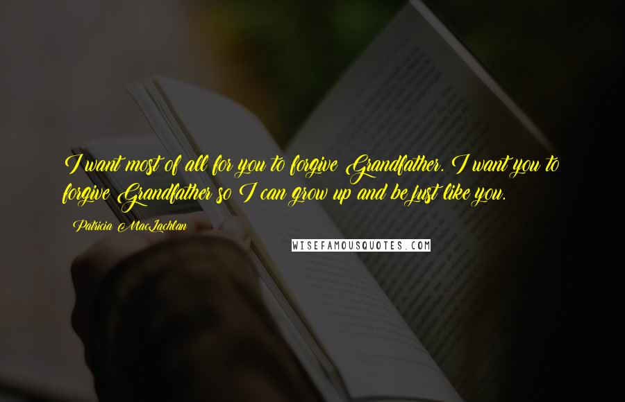 Patricia MacLachlan Quotes: I want most of all for you to forgive Grandfather. I want you to forgive Grandfather so I can grow up and be just like you.