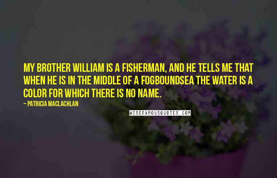 Patricia MacLachlan Quotes: My brother William is a fisherman, and he tells me that when he is in the middle of a fogboundsea the water is a color for which there is no name.