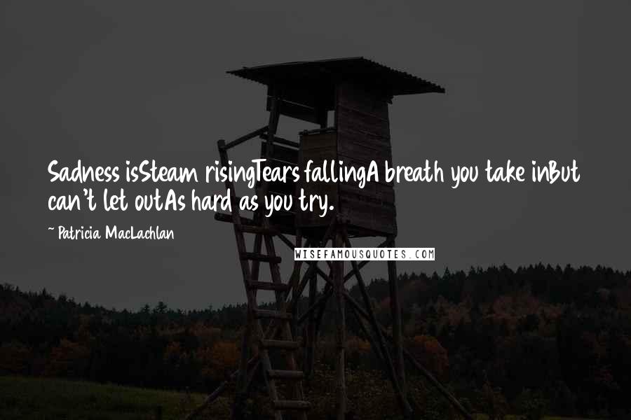 Patricia MacLachlan Quotes: Sadness isSteam risingTears fallingA breath you take inBut can't let outAs hard as you try.