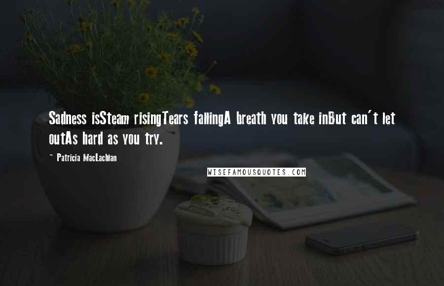 Patricia MacLachlan Quotes: Sadness isSteam risingTears fallingA breath you take inBut can't let outAs hard as you try.