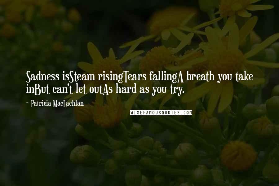 Patricia MacLachlan Quotes: Sadness isSteam risingTears fallingA breath you take inBut can't let outAs hard as you try.