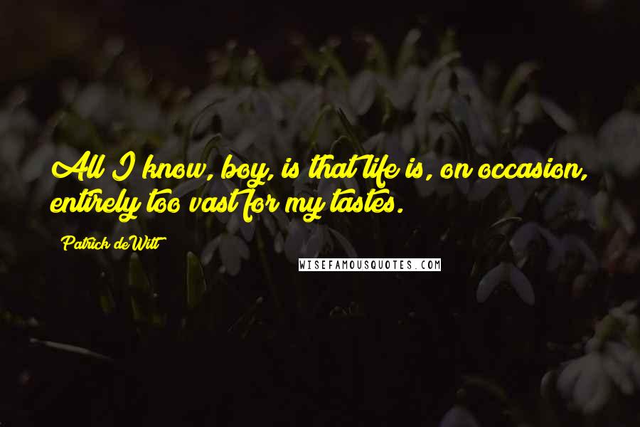Patrick DeWitt Quotes: All I know, boy, is that life is, on occasion, entirely too vast for my tastes.