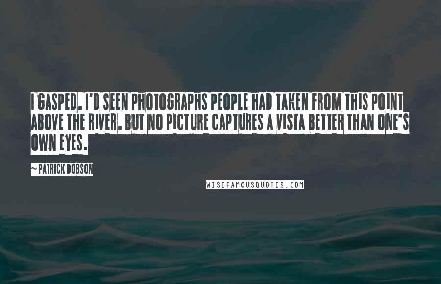 Patrick Dobson Quotes: I gasped. I'd seen photographs people had taken from this point above the river. But no picture captures a vista better than one's own eyes.