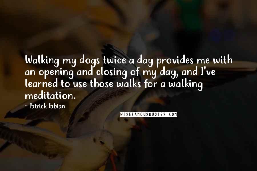 Patrick Fabian Quotes: Walking my dogs twice a day provides me with an opening and closing of my day, and I've learned to use those walks for a walking meditation.