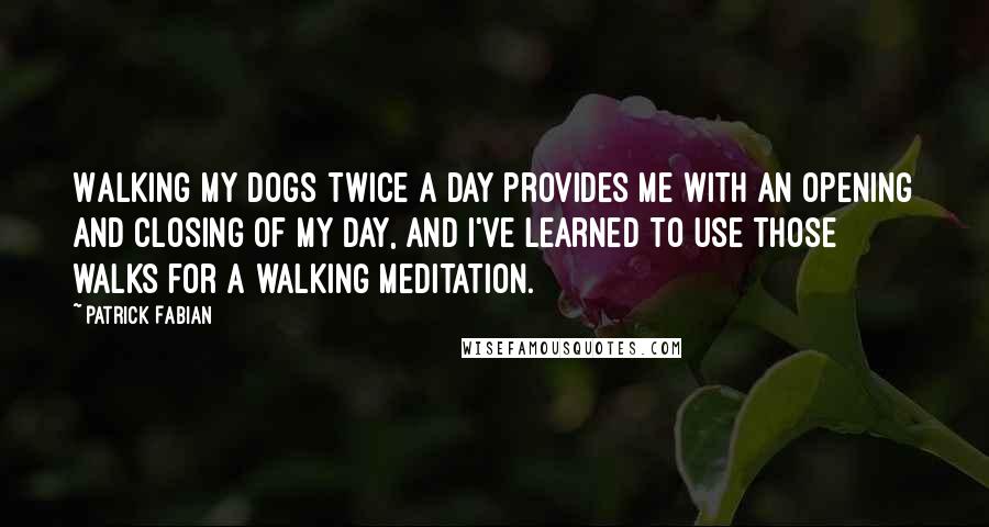 Patrick Fabian Quotes: Walking my dogs twice a day provides me with an opening and closing of my day, and I've learned to use those walks for a walking meditation.