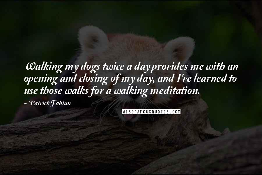 Patrick Fabian Quotes: Walking my dogs twice a day provides me with an opening and closing of my day, and I've learned to use those walks for a walking meditation.