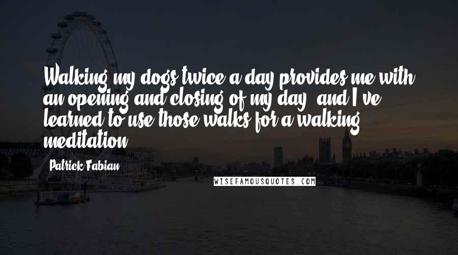 Patrick Fabian Quotes: Walking my dogs twice a day provides me with an opening and closing of my day, and I've learned to use those walks for a walking meditation.