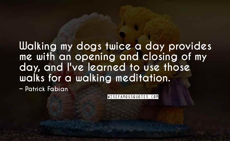 Patrick Fabian Quotes: Walking my dogs twice a day provides me with an opening and closing of my day, and I've learned to use those walks for a walking meditation.