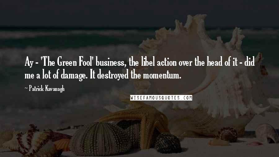 Patrick Kavanagh Quotes: Ay - 'The Green Fool' business, the libel action over the head of it - did me a lot of damage. It destroyed the momentum.
