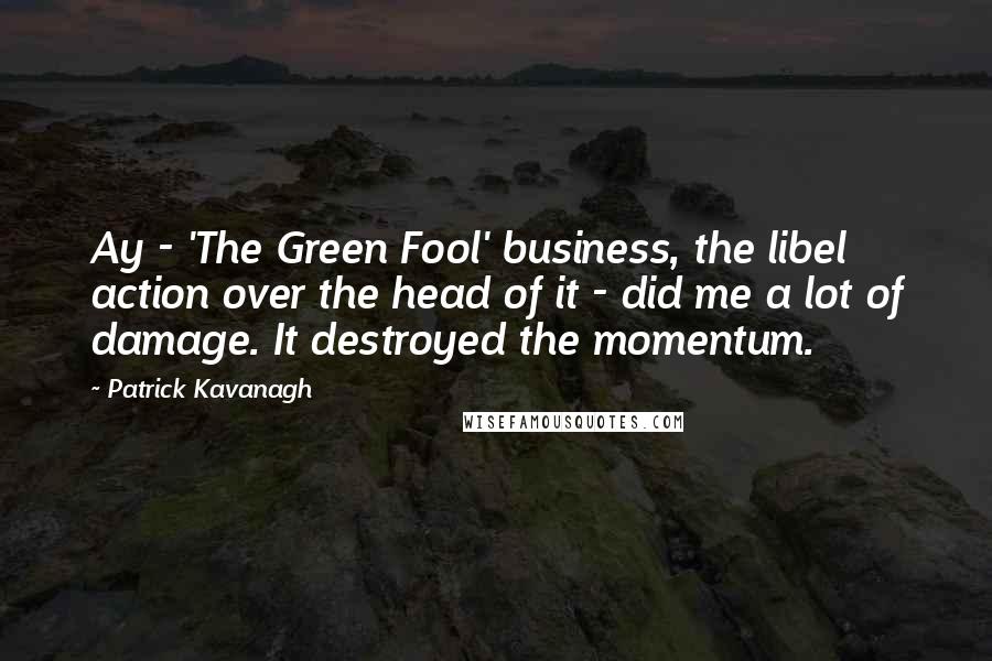 Patrick Kavanagh Quotes: Ay - 'The Green Fool' business, the libel action over the head of it - did me a lot of damage. It destroyed the momentum.
