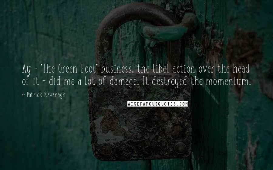 Patrick Kavanagh Quotes: Ay - 'The Green Fool' business, the libel action over the head of it - did me a lot of damage. It destroyed the momentum.