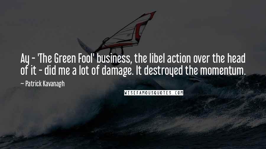 Patrick Kavanagh Quotes: Ay - 'The Green Fool' business, the libel action over the head of it - did me a lot of damage. It destroyed the momentum.