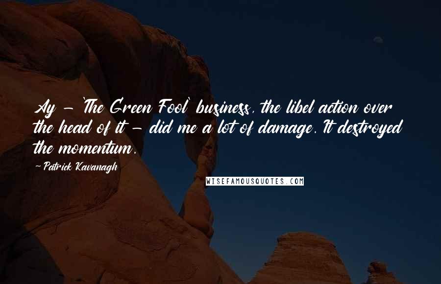 Patrick Kavanagh Quotes: Ay - 'The Green Fool' business, the libel action over the head of it - did me a lot of damage. It destroyed the momentum.