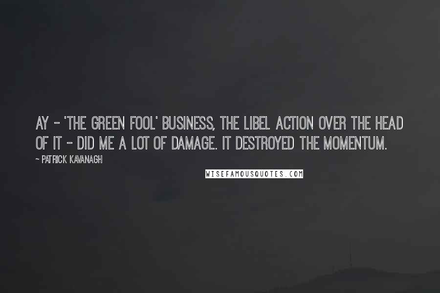 Patrick Kavanagh Quotes: Ay - 'The Green Fool' business, the libel action over the head of it - did me a lot of damage. It destroyed the momentum.