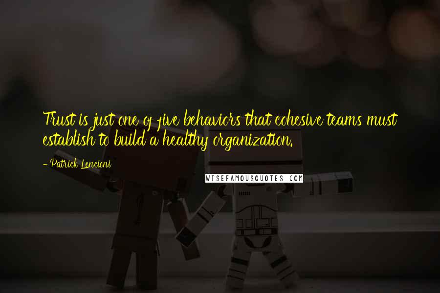 Patrick Lencioni Quotes: Trust is just one of five behaviors that cohesive teams must establish to build a healthy organization.