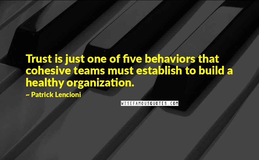 Patrick Lencioni Quotes: Trust is just one of five behaviors that cohesive teams must establish to build a healthy organization.