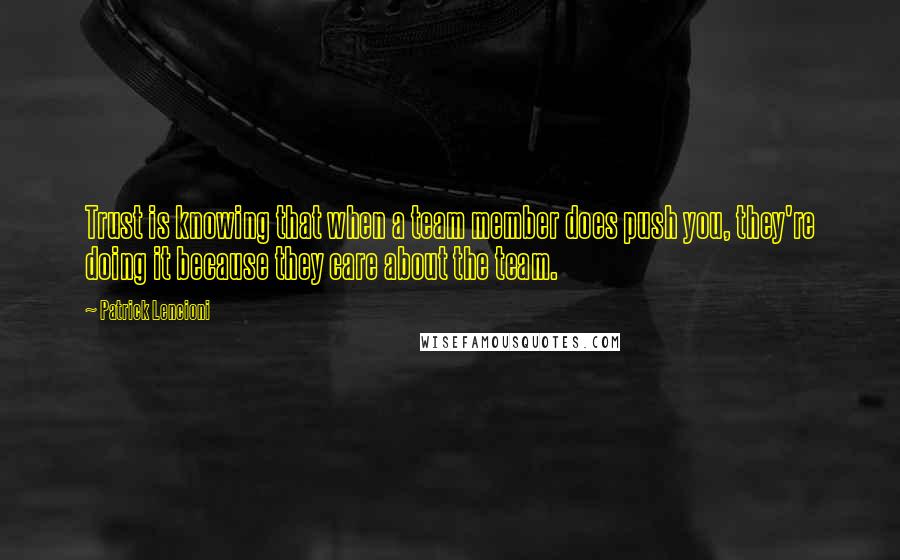 Patrick Lencioni Quotes: Trust is knowing that when a team member does push you, they're doing it because they care about the team.