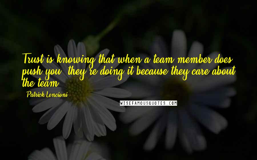 Patrick Lencioni Quotes: Trust is knowing that when a team member does push you, they're doing it because they care about the team.