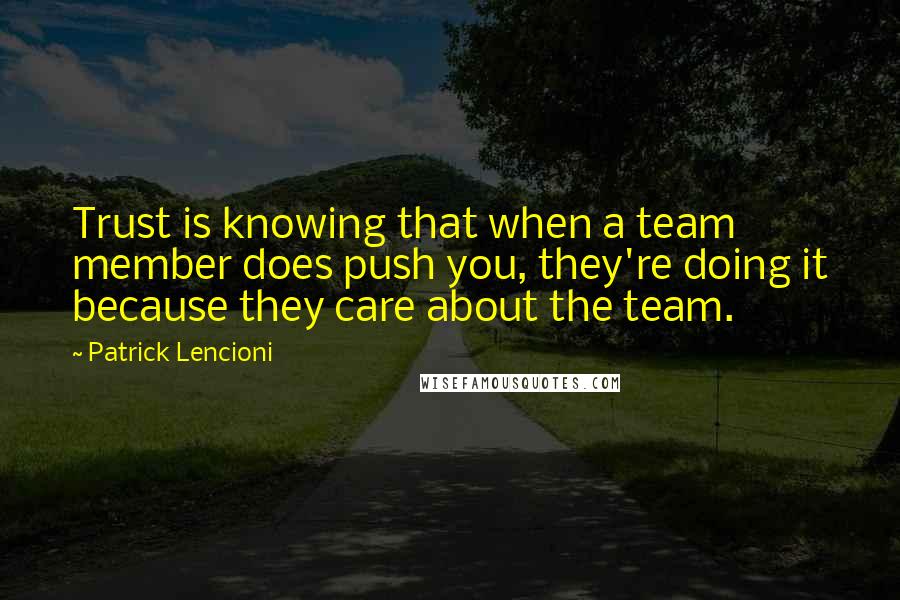 Patrick Lencioni Quotes: Trust is knowing that when a team member does push you, they're doing it because they care about the team.