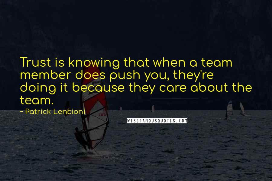 Patrick Lencioni Quotes: Trust is knowing that when a team member does push you, they're doing it because they care about the team.