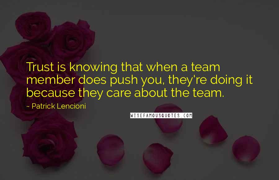 Patrick Lencioni Quotes: Trust is knowing that when a team member does push you, they're doing it because they care about the team.