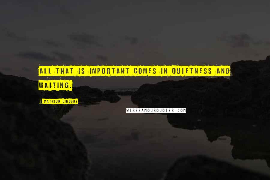 Patrick Lindsay Quotes: All that is important comes in quietness and waiting.