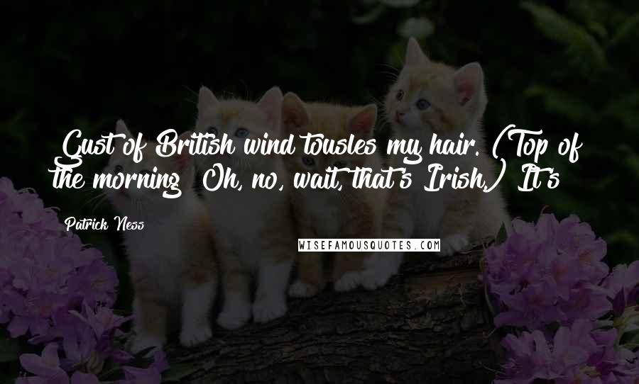 Patrick Ness Quotes: Gust of British wind tousles my hair. (Top of the morning! Oh, no, wait, that's Irish.) It's