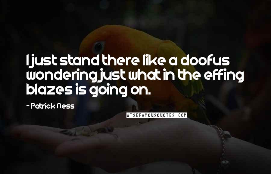 Patrick Ness Quotes: I just stand there like a doofus wondering just what in the effing blazes is going on.