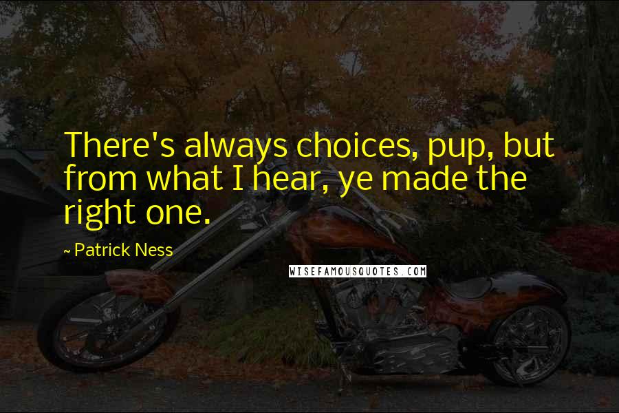 Patrick Ness Quotes: There's always choices, pup, but from what I hear, ye made the right one.