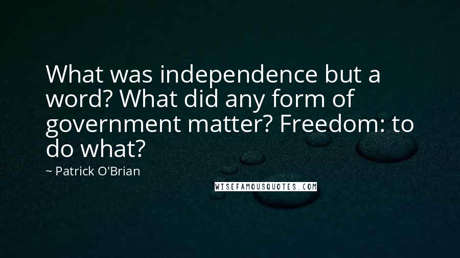 Patrick O'Brian Quotes: What was independence but a word? What did any form of government matter? Freedom: to do what?