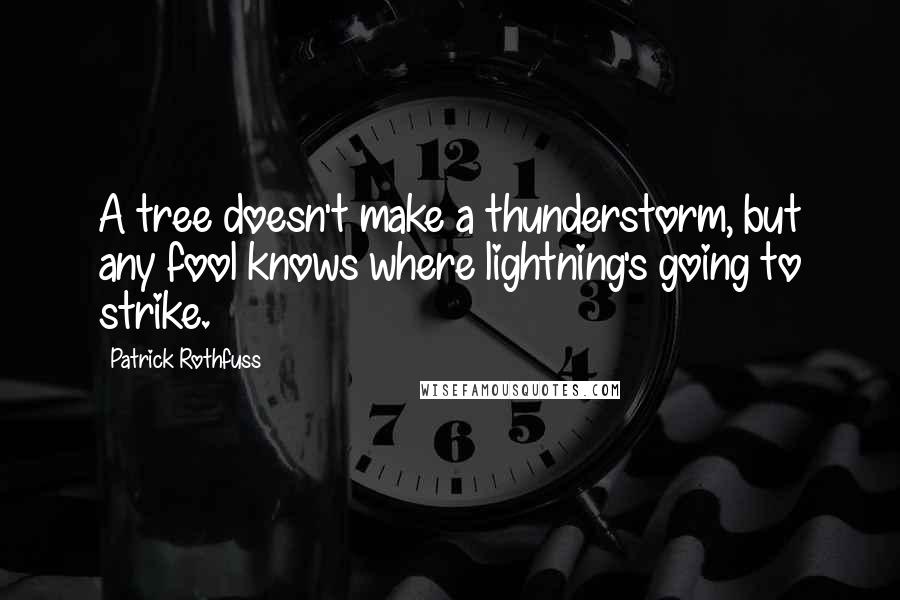 Patrick Rothfuss Quotes: A tree doesn't make a thunderstorm, but any fool knows where lightning's going to strike.