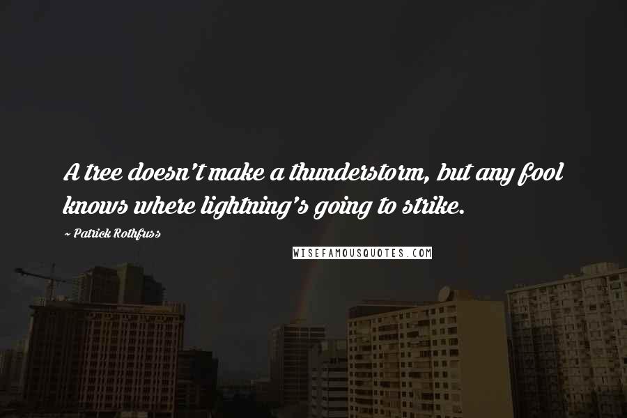 Patrick Rothfuss Quotes: A tree doesn't make a thunderstorm, but any fool knows where lightning's going to strike.