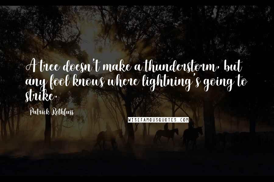 Patrick Rothfuss Quotes: A tree doesn't make a thunderstorm, but any fool knows where lightning's going to strike.