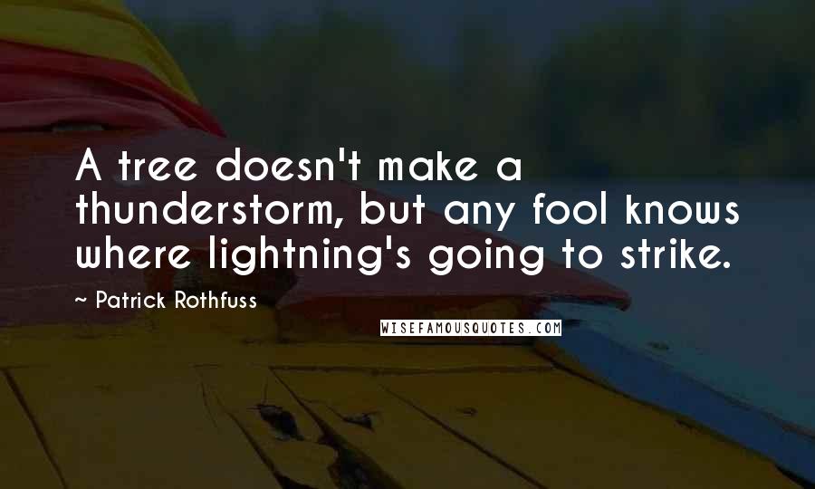 Patrick Rothfuss Quotes: A tree doesn't make a thunderstorm, but any fool knows where lightning's going to strike.