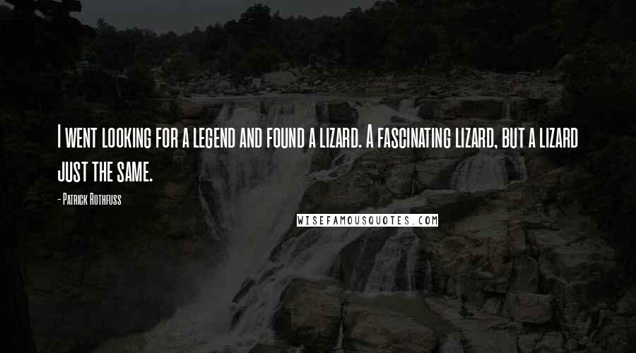 Patrick Rothfuss Quotes: I went looking for a legend and found a lizard. A fascinating lizard, but a lizard just the same.