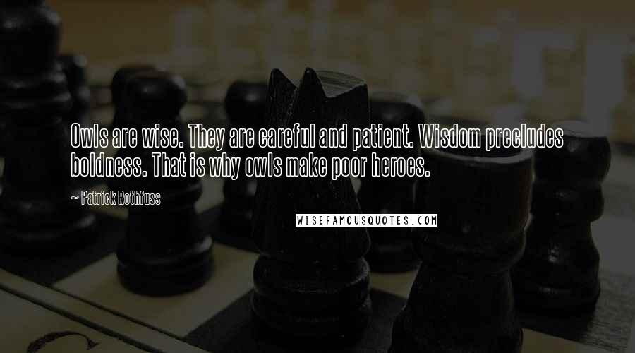 Patrick Rothfuss Quotes: Owls are wise. They are careful and patient. Wisdom precludes boldness. That is why owls make poor heroes.