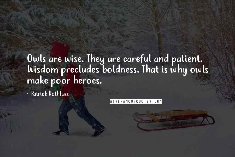 Patrick Rothfuss Quotes: Owls are wise. They are careful and patient. Wisdom precludes boldness. That is why owls make poor heroes.