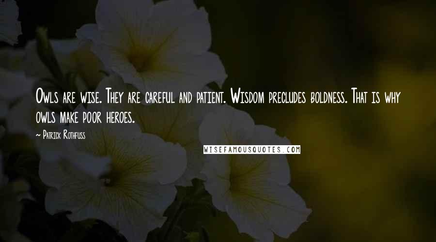 Patrick Rothfuss Quotes: Owls are wise. They are careful and patient. Wisdom precludes boldness. That is why owls make poor heroes.