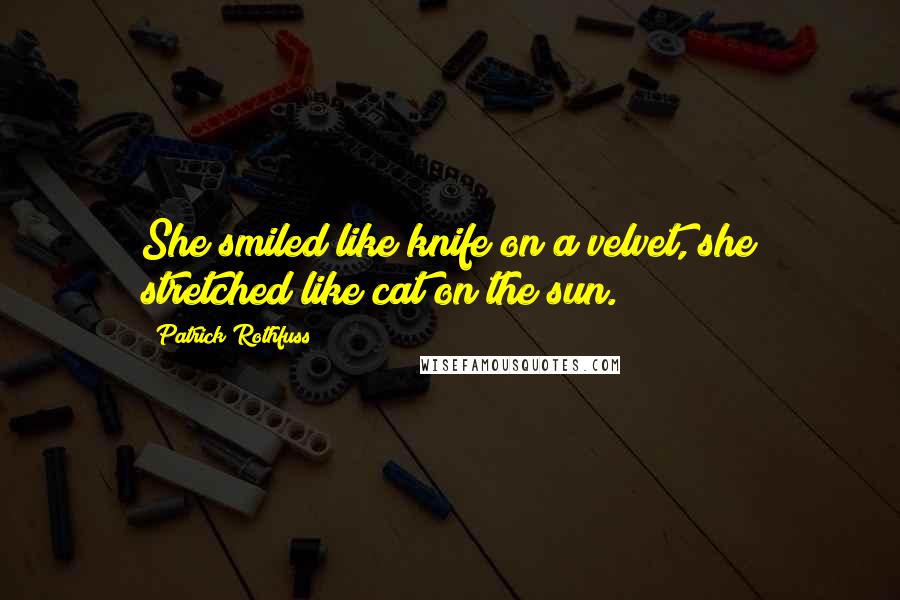 Patrick Rothfuss Quotes: She smiled like knife on a velvet, she stretched like cat on the sun.