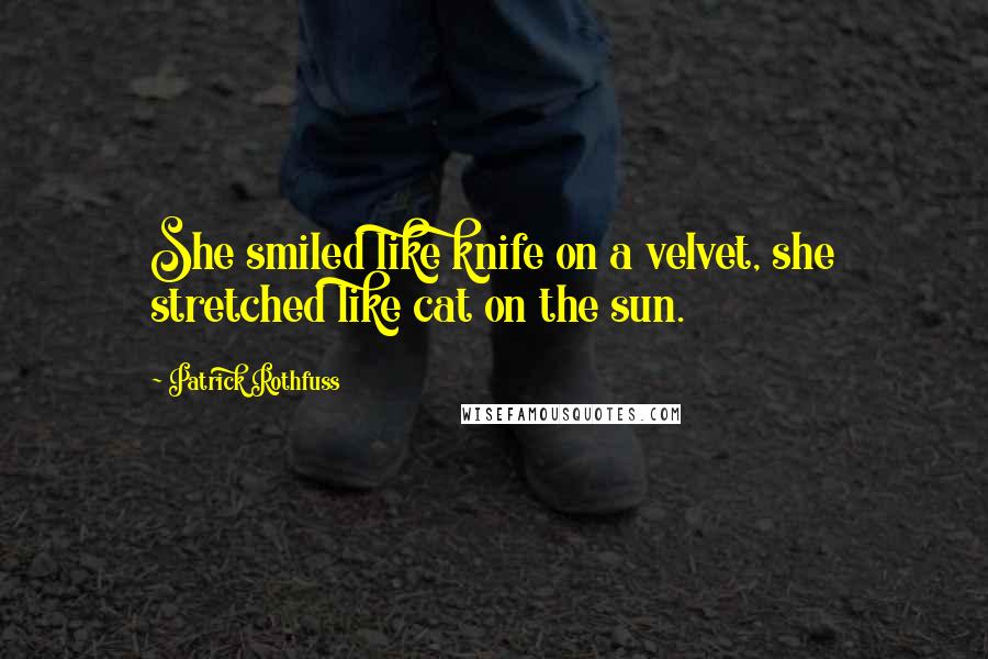 Patrick Rothfuss Quotes: She smiled like knife on a velvet, she stretched like cat on the sun.