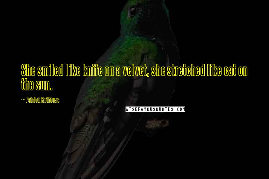 Patrick Rothfuss Quotes: She smiled like knife on a velvet, she stretched like cat on the sun.