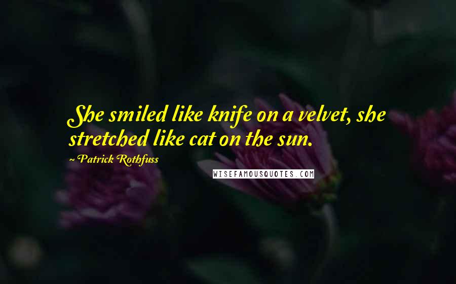 Patrick Rothfuss Quotes: She smiled like knife on a velvet, she stretched like cat on the sun.