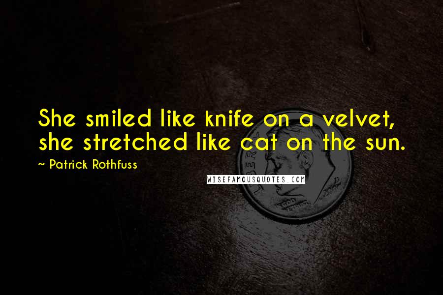 Patrick Rothfuss Quotes: She smiled like knife on a velvet, she stretched like cat on the sun.